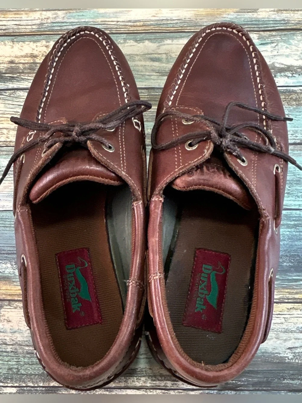 DUXBAK Decked Boat Shoe 10.5 Vintage Moc Toe Loafers Casual Shoes Brown Leather